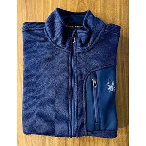 Spyder Men's Blue Full Zip Fleece Jacket Stand-Up Collar Chest Pocket L 300